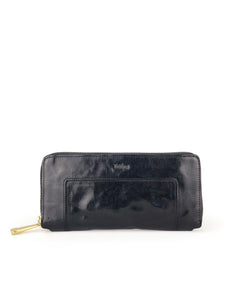 Concrete Leather Zip Wallet - Black
