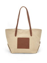 Load image into Gallery viewer, Leather- trimmed Natural Tote Bag - Beige