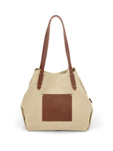 Load image into Gallery viewer, Leather- trimmed Natural Tote Bag - Beige