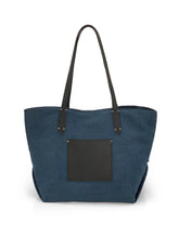 Load image into Gallery viewer, Leather- trimmed Natural Tote Bag - Navy