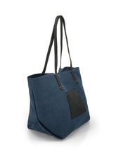 Load image into Gallery viewer, Leather- trimmed Natural Tote Bag - Navy