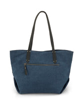Load image into Gallery viewer, Leather- trimmed Natural Tote Bag - Navy