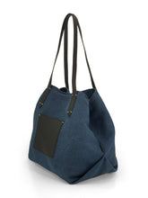 Load image into Gallery viewer, Leather- trimmed Natural Tote Bag - Navy