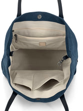 Load image into Gallery viewer, Leather- trimmed Natural Tote Bag - Navy