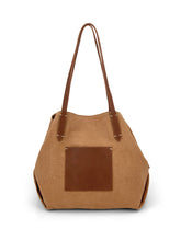 Load image into Gallery viewer, Leather- trimmed Natural Tote Bag - Tan