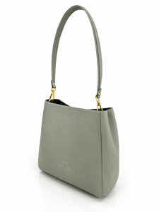 Small Square Leather Tote Bag - Grey Blue