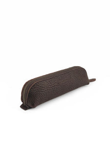 Pebbled Leather Pencil Case - Brown