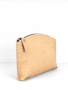Pebbled Leather Clutch - Beige