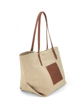 Load image into Gallery viewer, Leather- trimmed Natural Tote Bag - Beige
