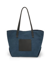 Load image into Gallery viewer, Leather- trimmed Natural Tote Bag - Navy
