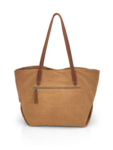 Leather- trimmed Natural Tote Bag - Tan