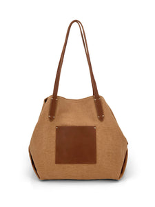 Leather- trimmed Natural Tote Bag - Tan