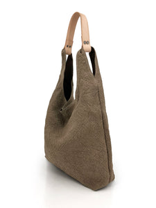 Leather Handle Tote Bag - Khaki