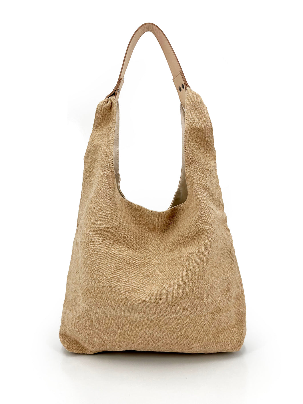 Leather Handle Tote Bag - Natural