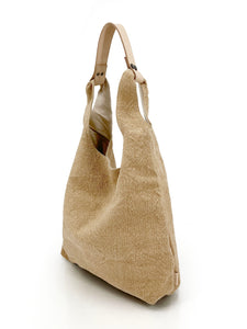 Leather Handle Tote Bag - Natural
